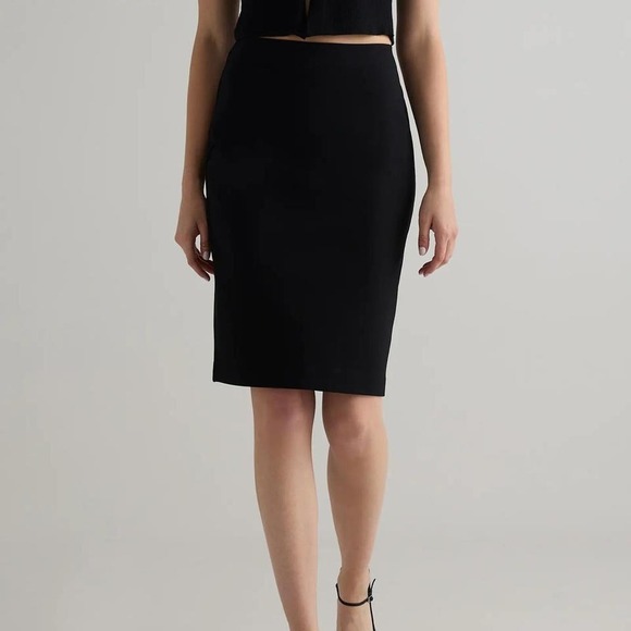 Quince Ultra-Stretch Ponte Pencil Skirt Black High Waist Midi Size L - Picture 2 of 7